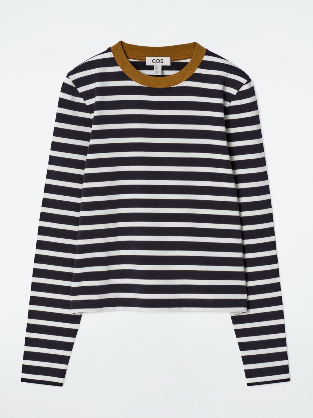 COS Clean Cut Long Sleeve Tee Navy and White Striped with contrast collar XS